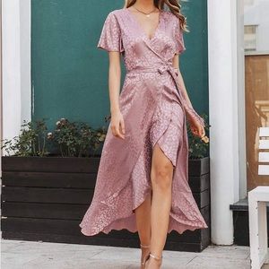 Satin Leopard Wrap Dress